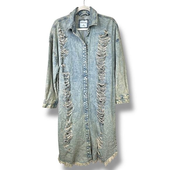 Highway Jeans NWOT Vintage Wash Destroyed Denim Jean Long Line Dress Jacket - Picture 8 of 14